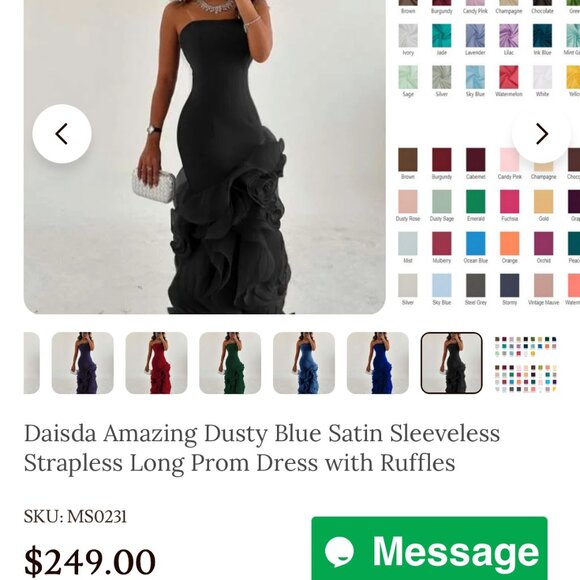 Daisda Black Satin Sleeveless Strapless Long Prom Dress with Ruffles - Picture 3 of 3